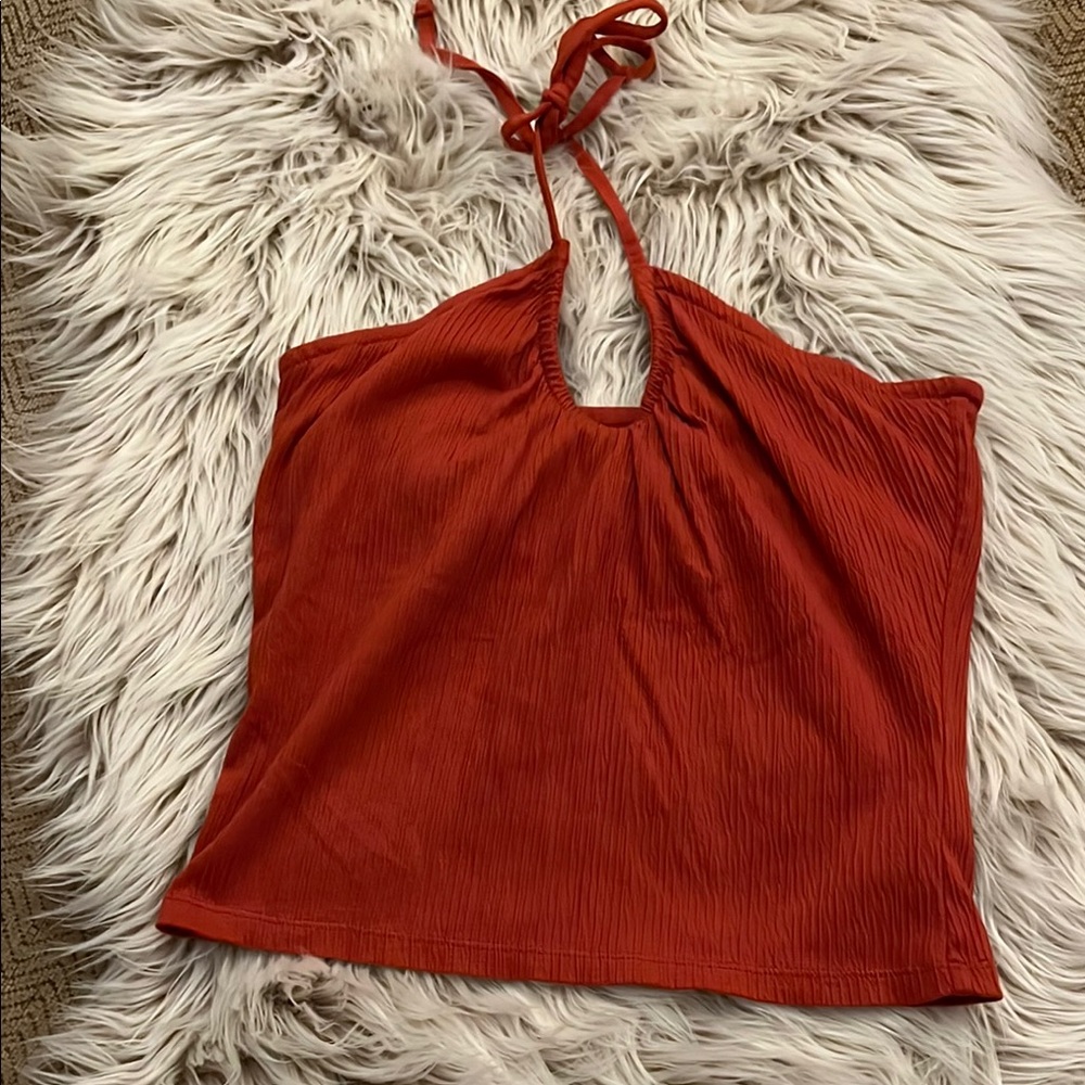 Old Navy Red Ribbed Tie Front Tank Top